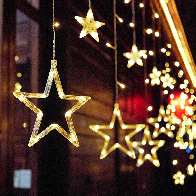 Cortina Solar de estrella y luna, cadena de luces led para exteriores, linterna de estrellas, luz decorativa para jardín, vacaciones de Navidad, superbrillante