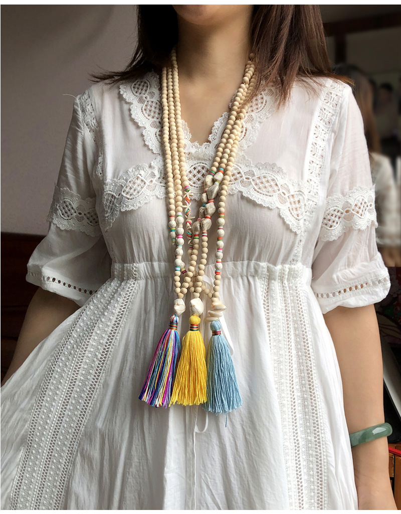 1 Piece Fashion Tassel Wood Turquoise Soft Clay Beaded Women's Pendant Necklace display picture 4