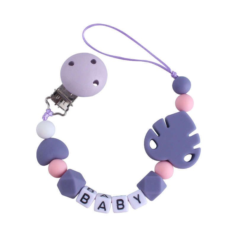 Bebé Hemu chupete clip nombre del bebé calmante hoja de silicona chupete cadena Amazon nueva venta caliente