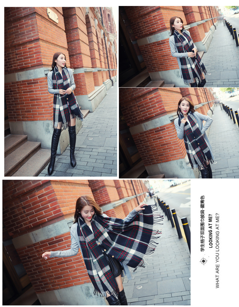 学生纽扣格子双面披肩-1gggggg3