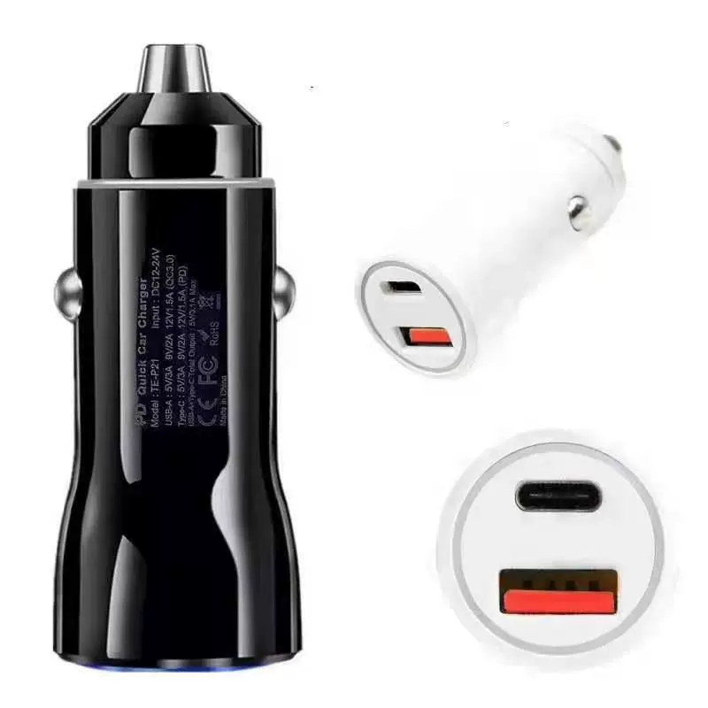 Двойное USB автомобильное зарядное устройство QC3.0 PD, компактная быстрая зарядка, 12–24 В, АБС-огнеупорный корпус, 63×26×20 мм