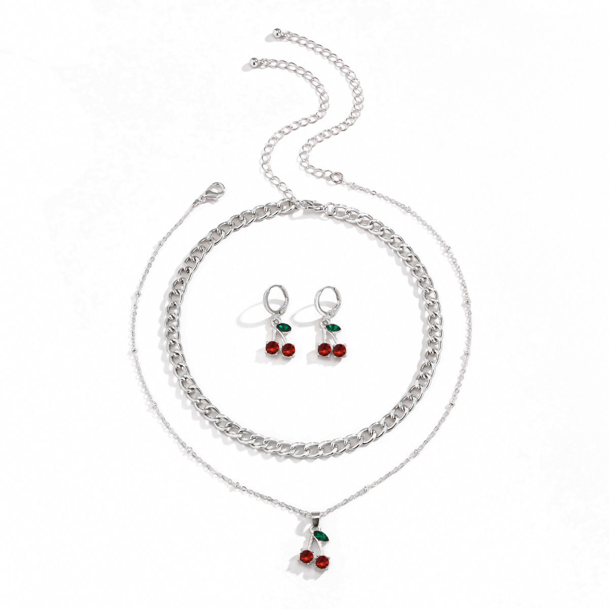 Ensemble De Collier De Boucles D&#39;oreilles Cerises À Pompons Multicouches display picture 13