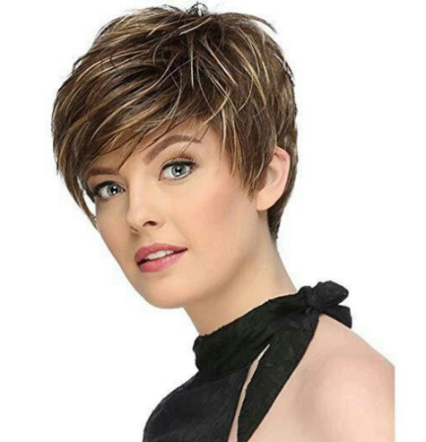 2020 Europa y los Estados Unidos pelucas mujeres verdaderas mezclas naturales inclinadas cejas cortas cubierta de fibra química