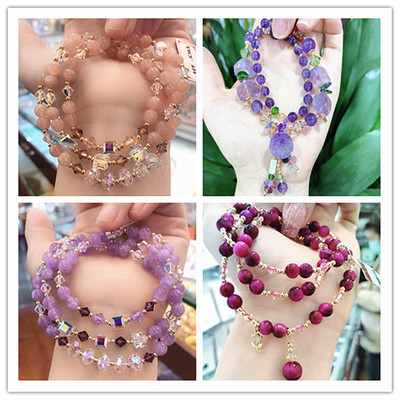 Natural Amethyst Lavender Purple crystal Austria crystal Hand string Multiple circles and styles Live bursting