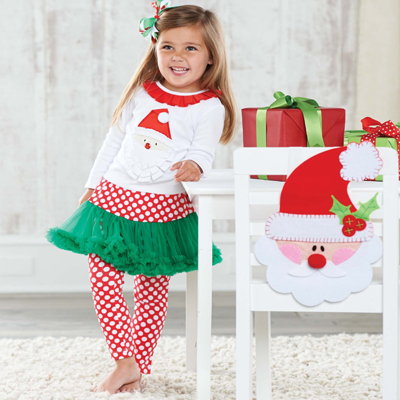 Christmas Children's Santa Claus long sleeve top + gauze skirt polka dot pantsuit_voghion.com