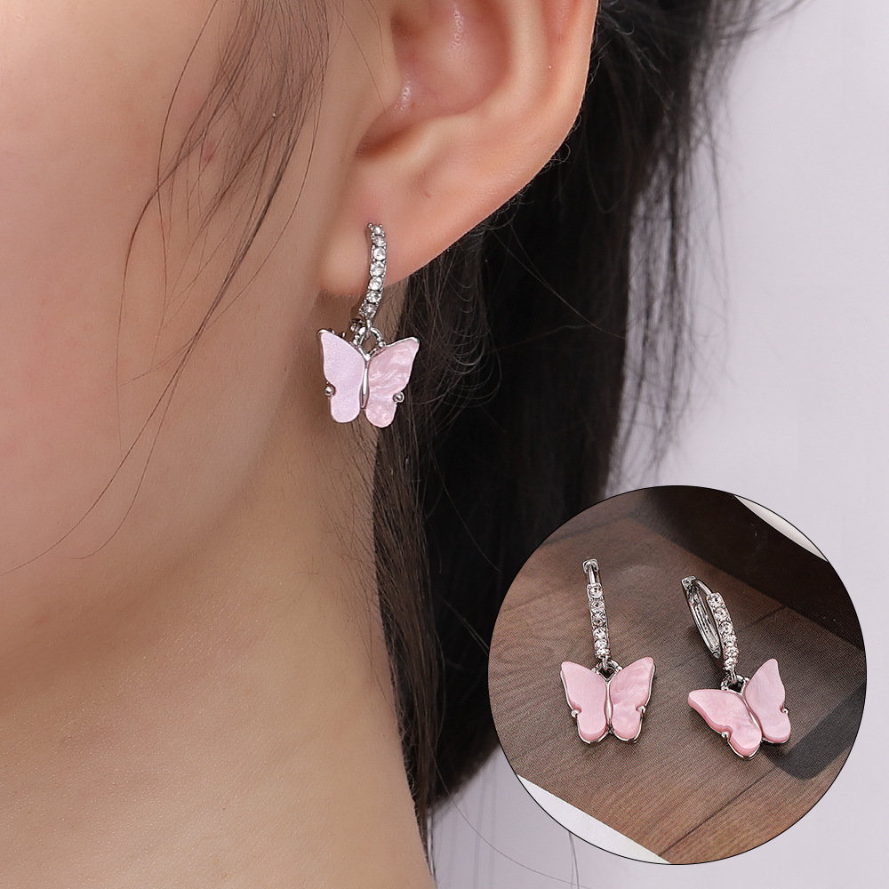 1 Pair Fashion Butterfly Arylic Alloy Inlay Rhinestones Women's Drop Earrings display picture 1