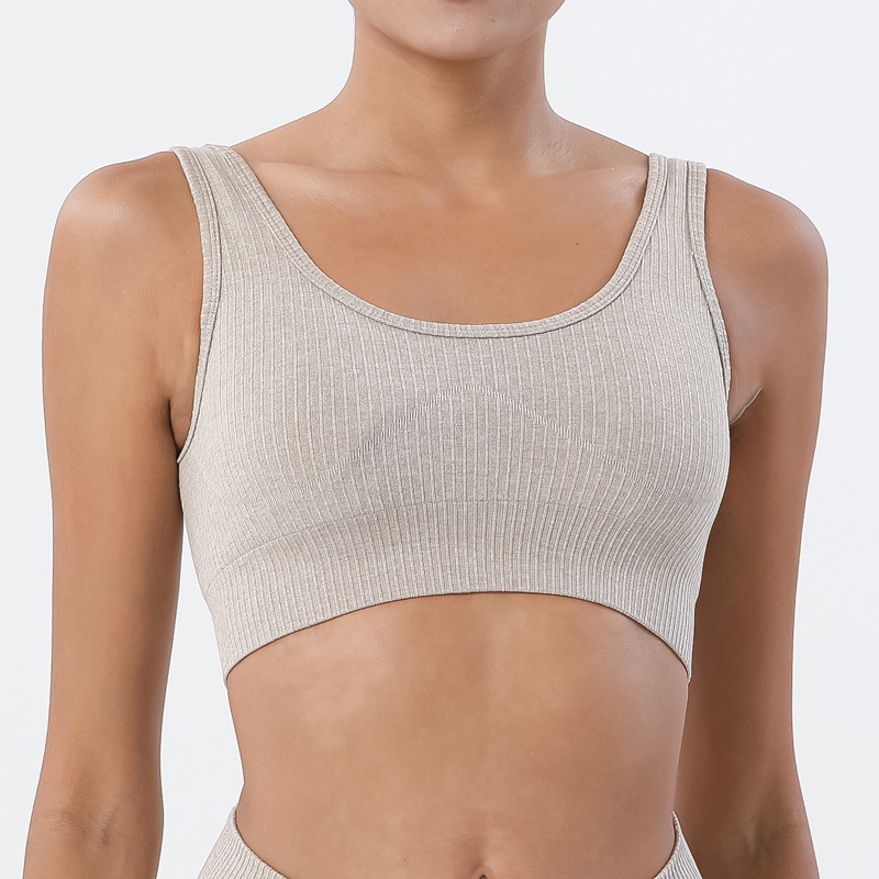 Transfronterizo amazon europeo y americano sin costuras yoga ropa interior deportiva sujetador a prueba de golpes en forma de u color sólido yoga sujetador deportivo para mujeres