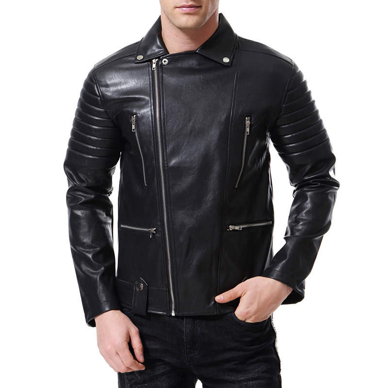 boy 2020 Autumn Winter New Foreign Trade Punk Men's Motorcycle Multi-Zip Leather Jacket D138_voghion.com
