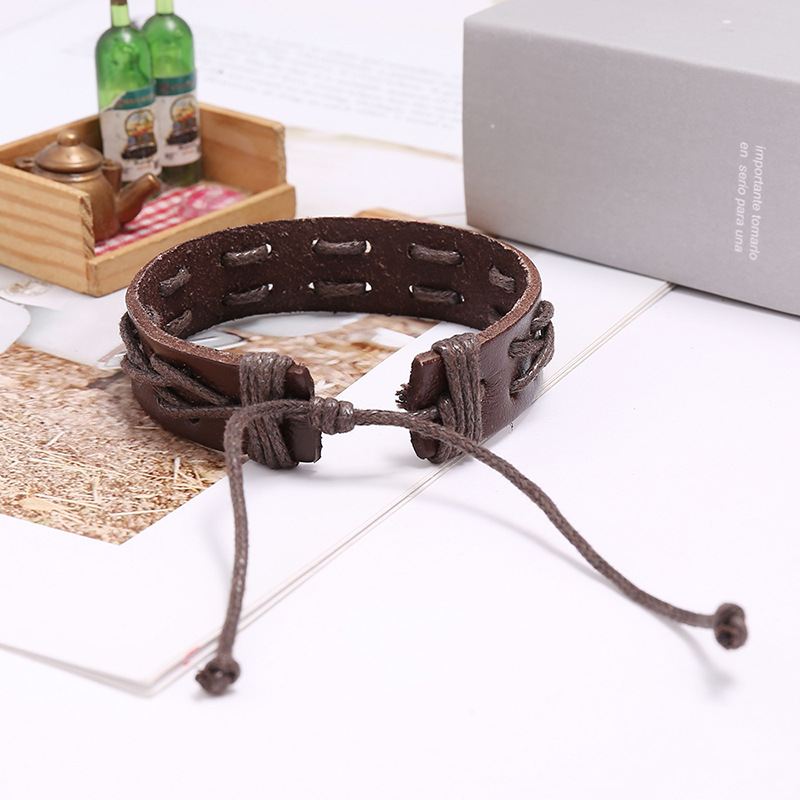Hot sale menu0027s retro cowhide wax thread new woven bracelet leather jewelry wholesale nihaojewelr