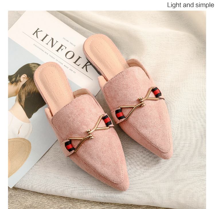 Semi-pantofole in metallo con punta a punta da donna Baotou capispalla piatto casual taglia grande 41-42 scarpe Muller consegna transfrontaliera_voghion.com