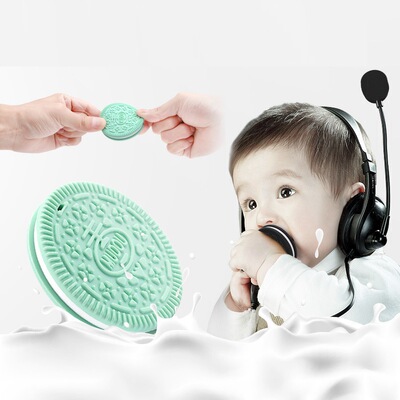 宝宝夹心饼干造型牙胶安抚硅胶磨牙棒固齿器婴儿训练咬咬牙胶