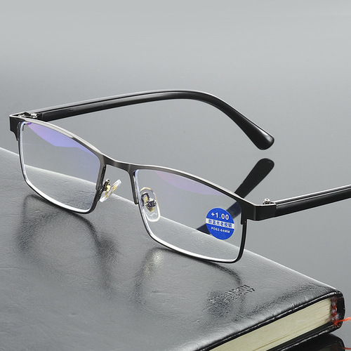 New style semi-metal high-definition reading glasses, full-frame anti-blue light reading glasses, steel leather glasses