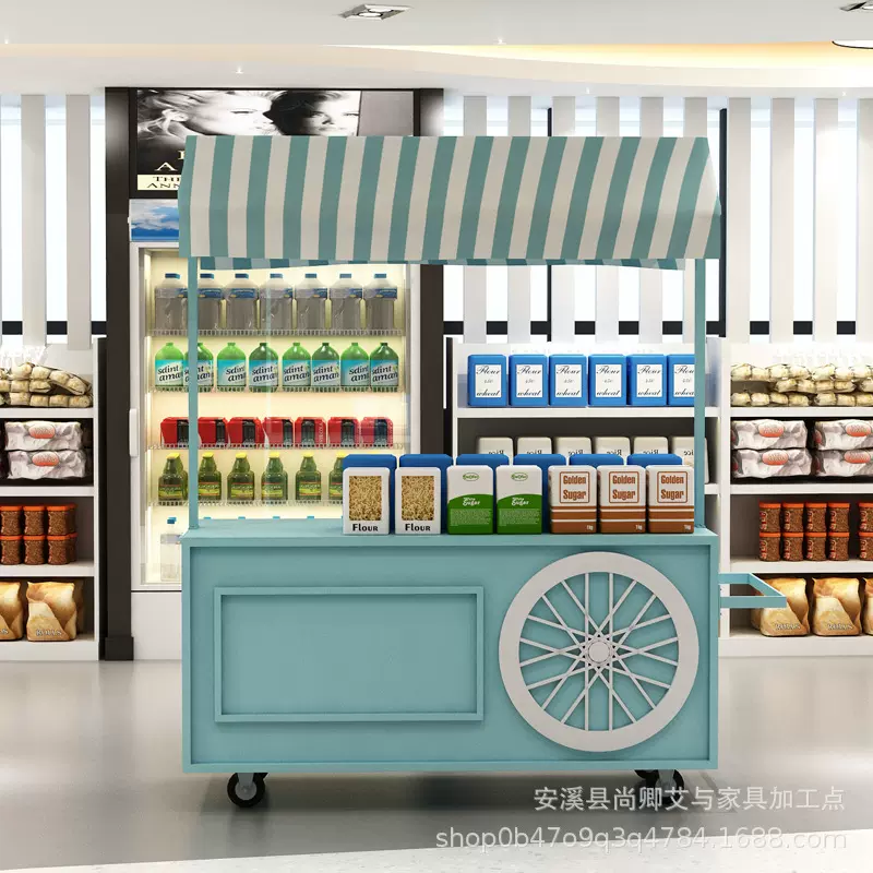 欧式铁艺花车超市促销车带柜子花店移动摊位车地摊创意户外摆摊车