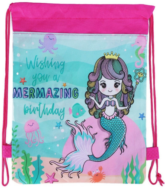 Drawstring Backpack Cartoon Storage Bag, Non-woven Double-Sided Pocket, 34×27 cm