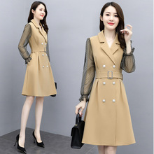 2020年秋季ZRX2061韩版时尚气质蕾丝袖双排扣收腰连衣裙一件代发