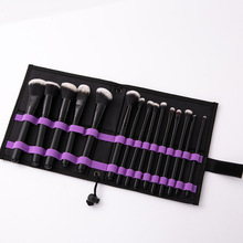 新款紫黑色15支裝化妝刷套裝帶包 便攜式腮紅刷美妝工具廠家批發