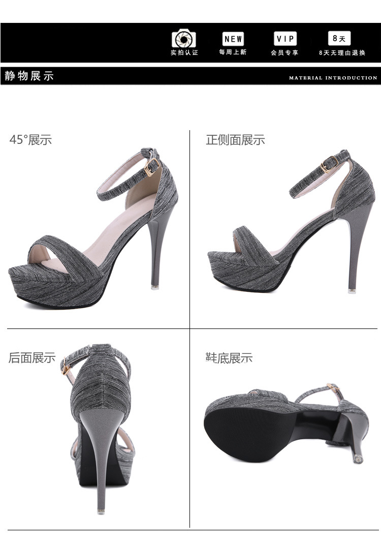 2022  Neue Damenschuhe Europäische Und Amerikanische Ein-wort-schnalle Wasserdichte Plattform Damen Stiel High Heel Open Toe Sandalen Qjz880-9 display picture 5