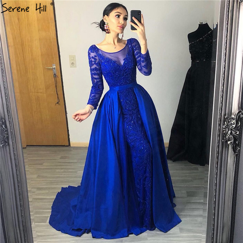 2020 luxury mermaid cross-border evening dress pink train long sleeve beaded crystal toast LA6172