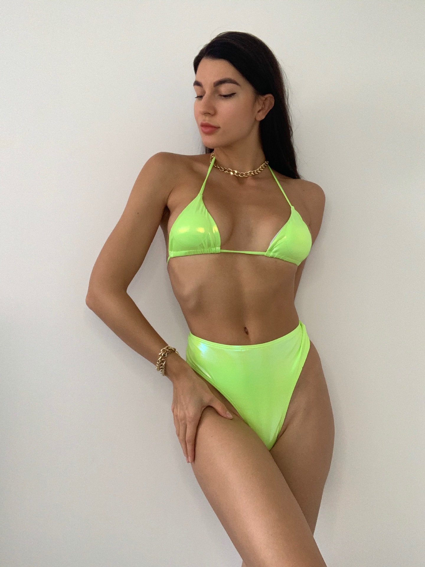 Fluorescent Green Sexy Three-Piece Sexy Leather Swimsuit NSDYS53992