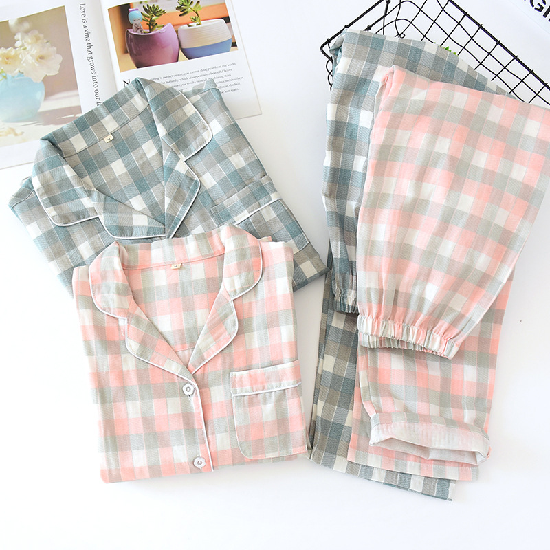 新款纱布情侣格子睡衣