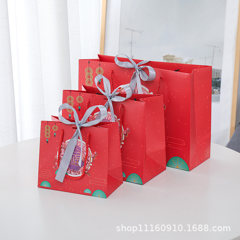 Bolsa de regalo del Día de Año Nuevo Bolsa de regalo de estilo chino Bolsa de papel portátil Bolsa de papel Bolsa de regalo