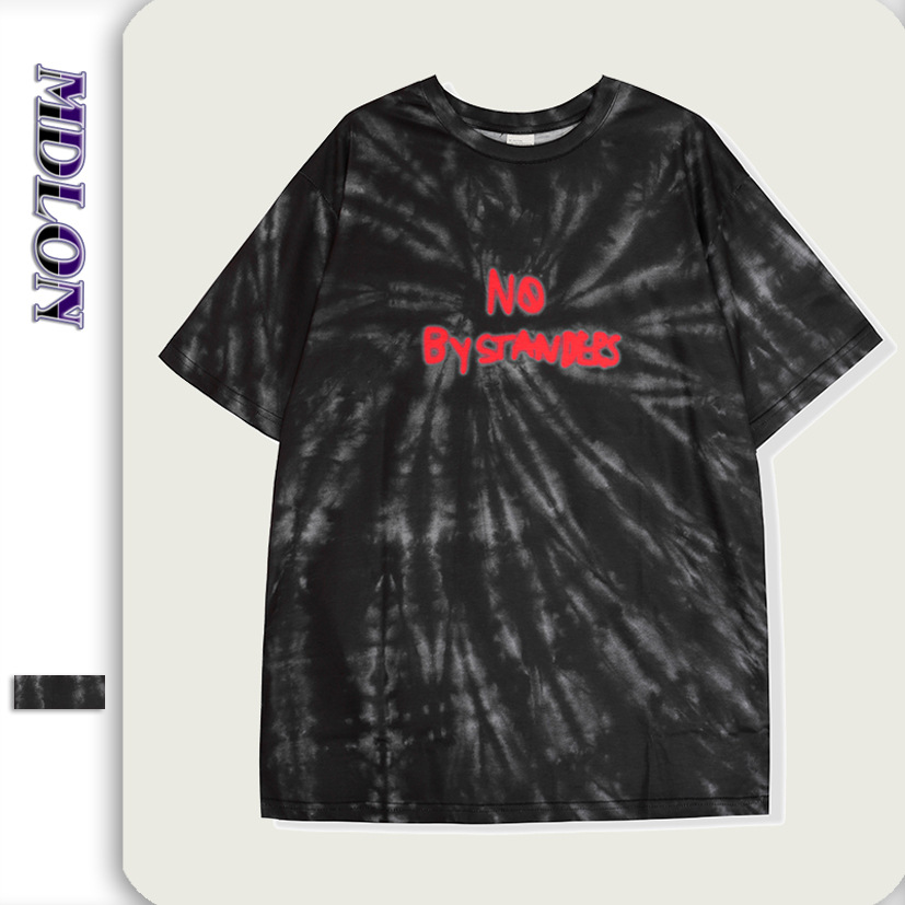 男裝2020春夏新款歐美潮牌街頭紮染笑臉字母塗鴉寬松休閑男士T恤