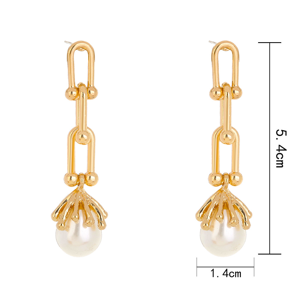 S925 Silver Needle Fashion U-shaped Chain Baroque Pearl Tassel Pendant Earrings display picture 1