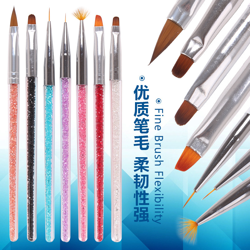 Herramientas de uñas cepillo uñas cristal con barra de taladro dibujo pluma manchas pintado gancho pluma fila pluma 7 unids traje