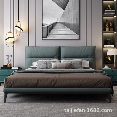 意式极简科技布床简约双人床主卧软包床设计师小户型酒店公寓批发