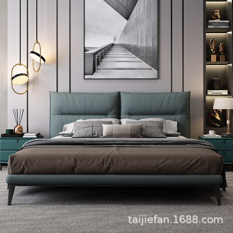 意式极简科技布床简约双人床主卧软包床设计师小户型酒店公寓批发