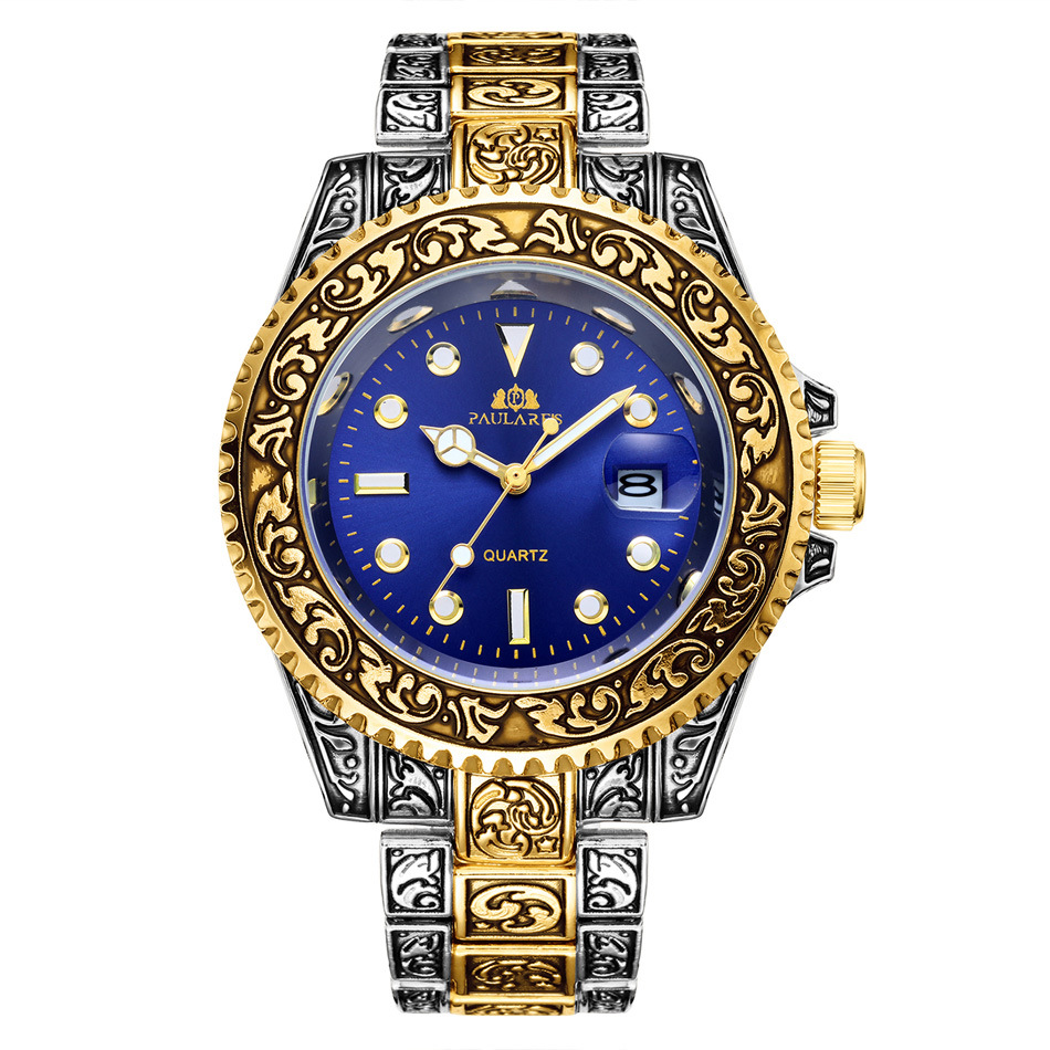 Montre homme à quartz sculptée avec calendrier fantôme d'eau lumineuse MONTRE À QUARTZ_voghion.com