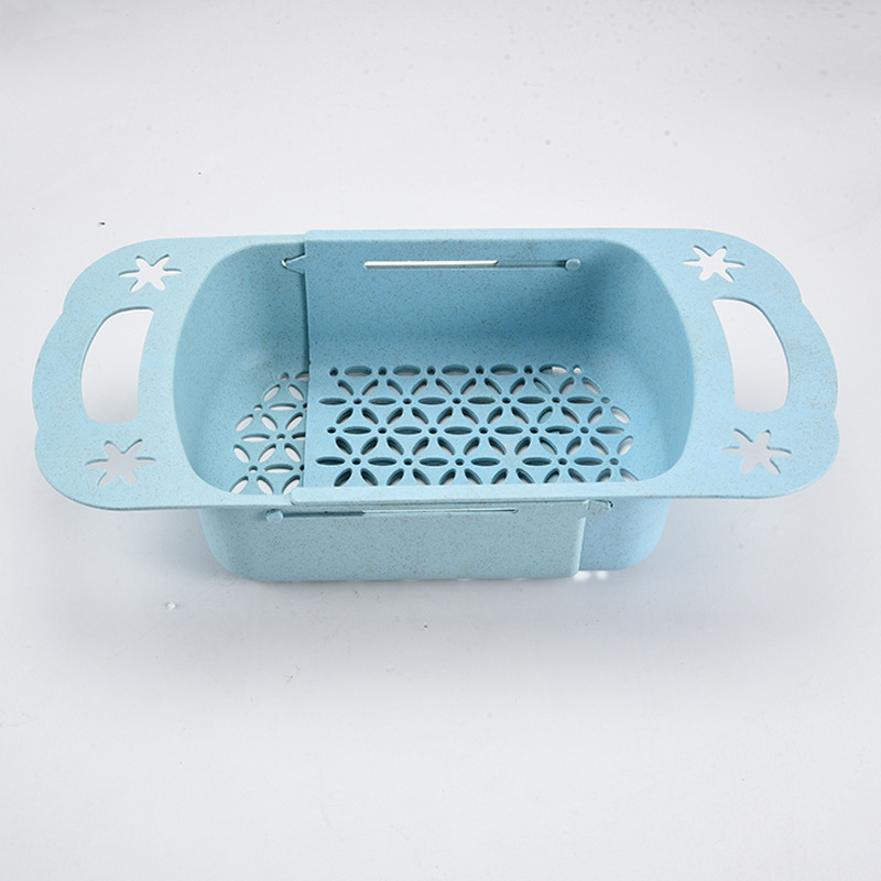 Estante de almacenamiento de fregadero de cocina cesta de drenaje retráctil hogar cesta de lavado de frutas y verduras paja de trigo tazón de plástico estante de palillos