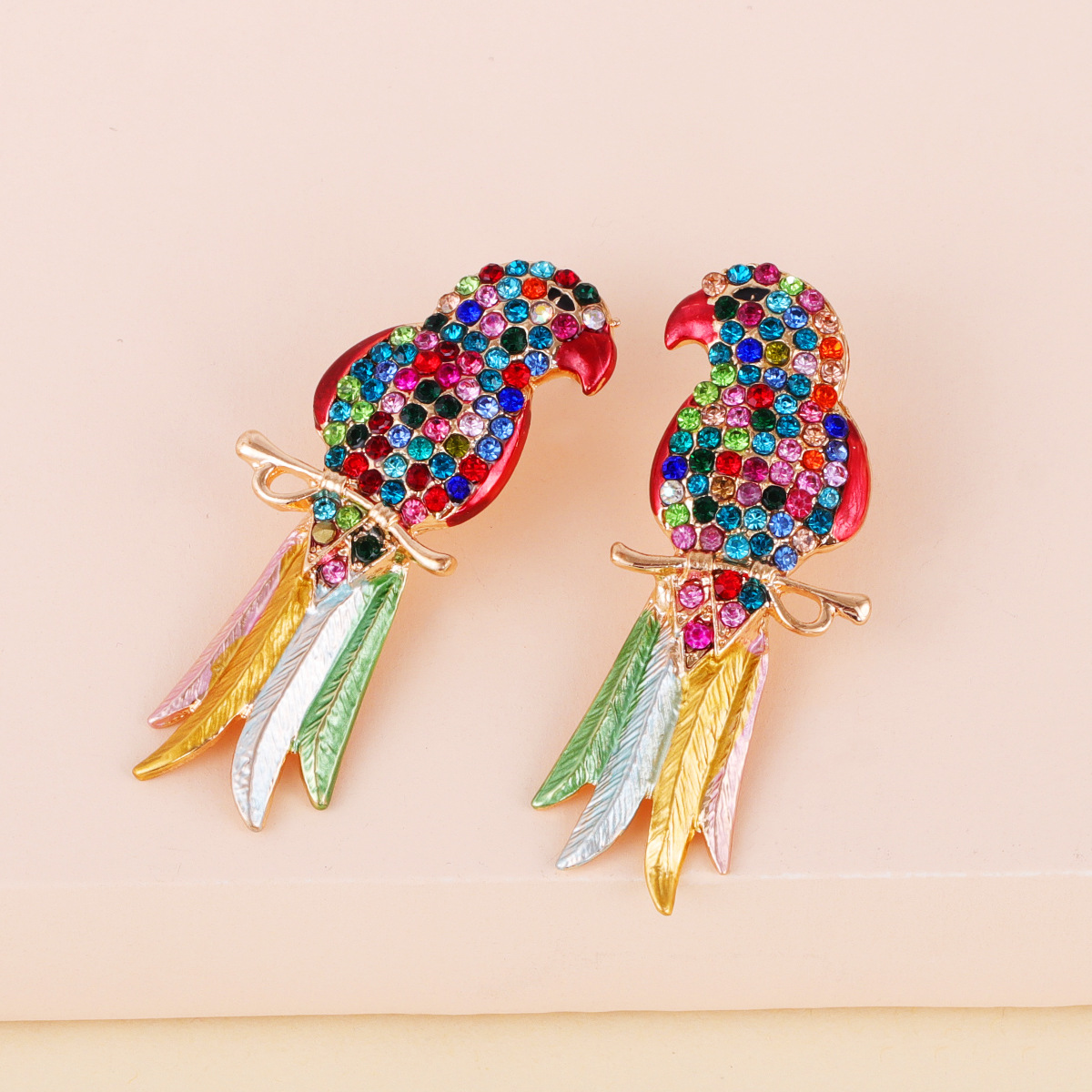 Retro Full Diamond Colorful Cute Animal Bird Earrings display picture 7