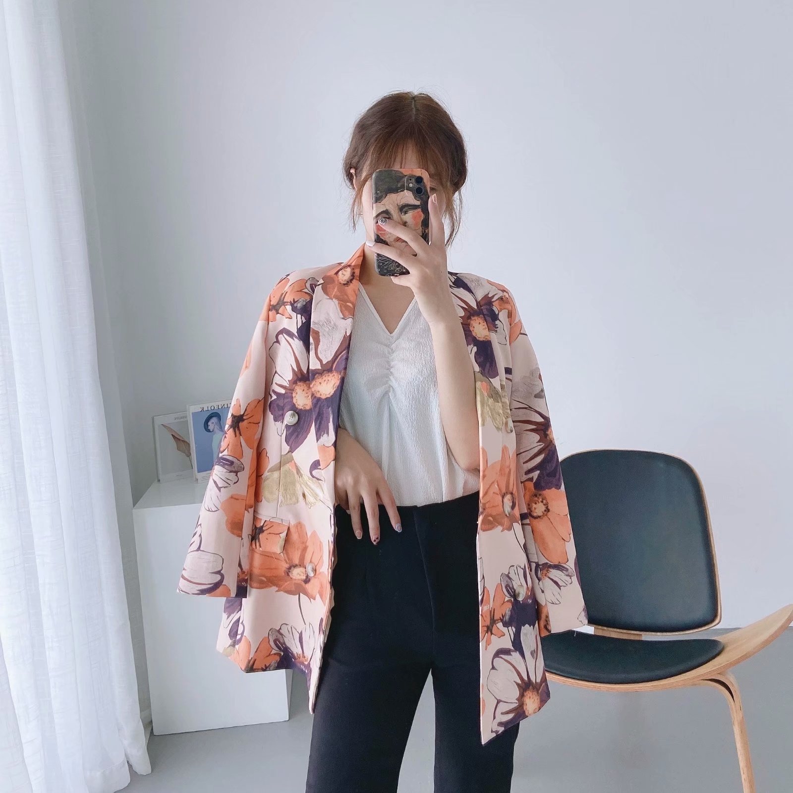 wholesale women s new abstract printing double-breasted suit jacket NSAM5068