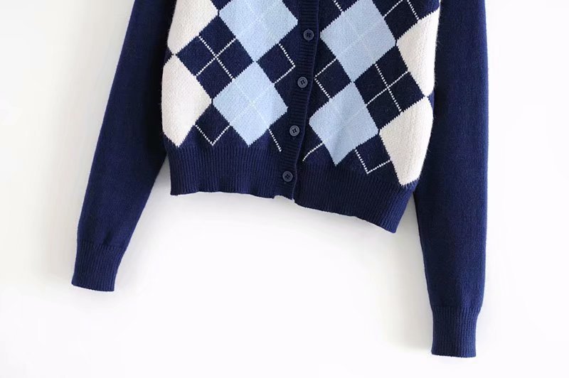 retro rhombus knitted cardigan  NSAM22438