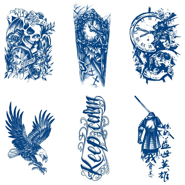 Half Arm Flower Arm Skull GZ New Gradient Herbal Semi-permanent Waterproof Simulation Tattoo Sticker Spot Cross-border Foreign Trade