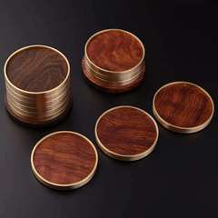 Wholesale Japanese-style copper and wood combined tea cup saucer set of 6 pieces, heat-insulating mat, Gongfu tea set accessories, solid wood tea ceremony spare parts