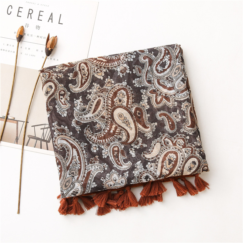 Retro Ethnic Classic Cashew Flower Bali Yarn Cotton  Linen Feel Silk Scarf display picture 15