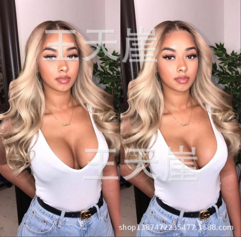 2020 European and American new women's wig medium dyed black gradient brown gold platinum color factory wholesale