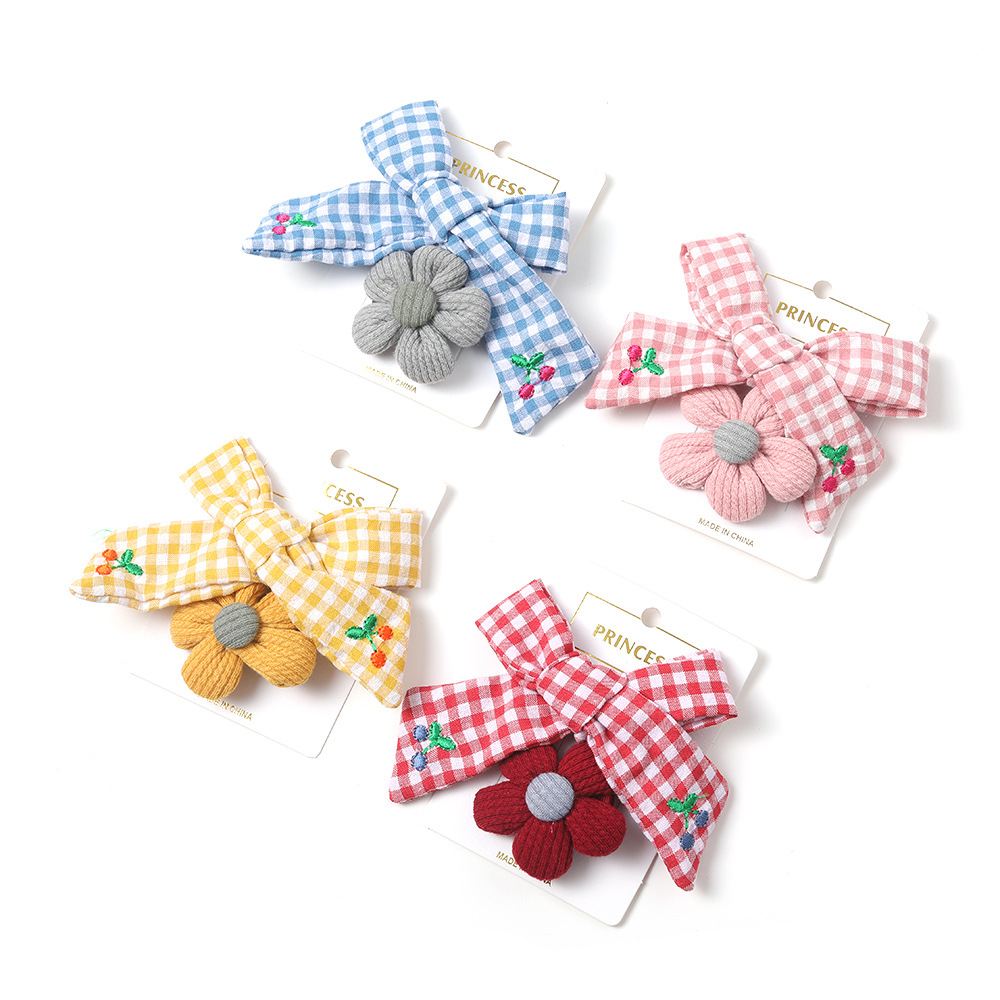 Knitting Flower Bow Embroidery Plaid Hairpin display picture 6