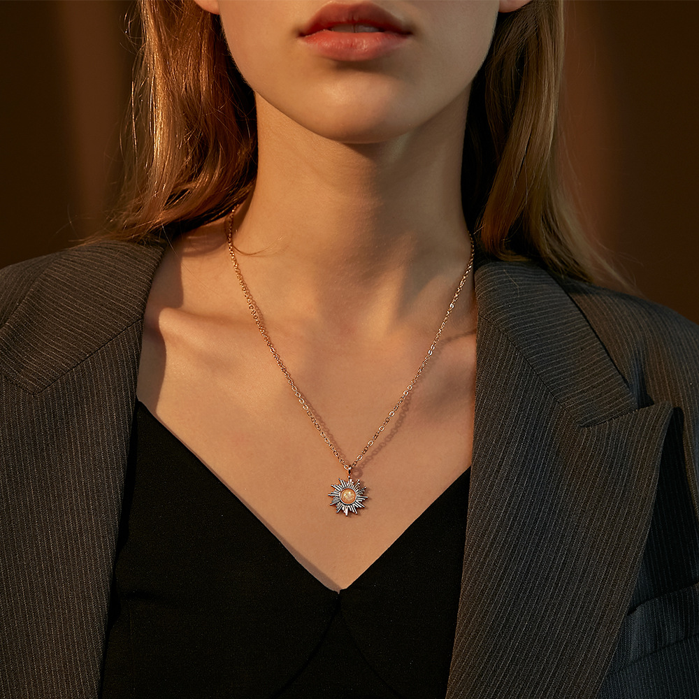 simple opal sun flower pendant necklace