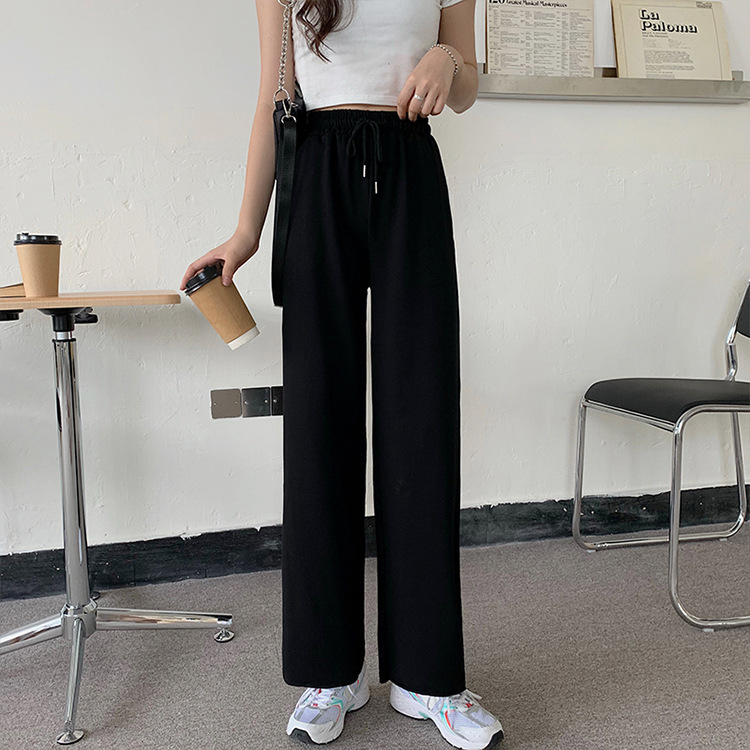 6535 Baumwolle, hohe Taille, elastisch, lässig, für Damen, lockere, gerade Sporthose mit weitem Bein, vielseitige lange Hose für Damen_voghion.com