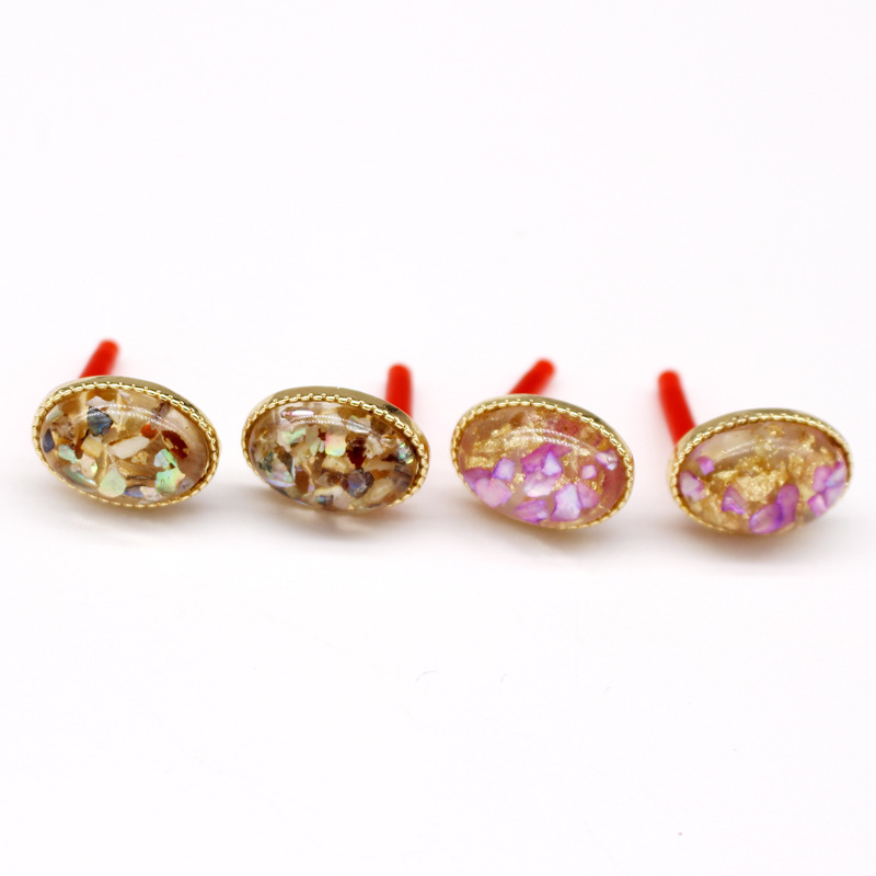 Korean Earrings  Oval Shell Earrings Small Gold Foil Earrings Colorful Resin Stud Earrings Yiwu Nihaojewelry display picture 6