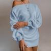 Casual off shoulder Lantern Sleeve knitted wool dress