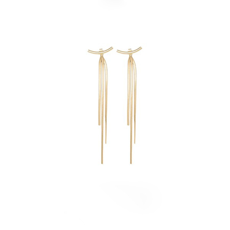 thumbnail image 1 of Pendientes con cadena estilo punk, dorados, colgantes, barra arqueada en la oreja, pendientes irregulares, para mujeres y niñas, 1 of 4