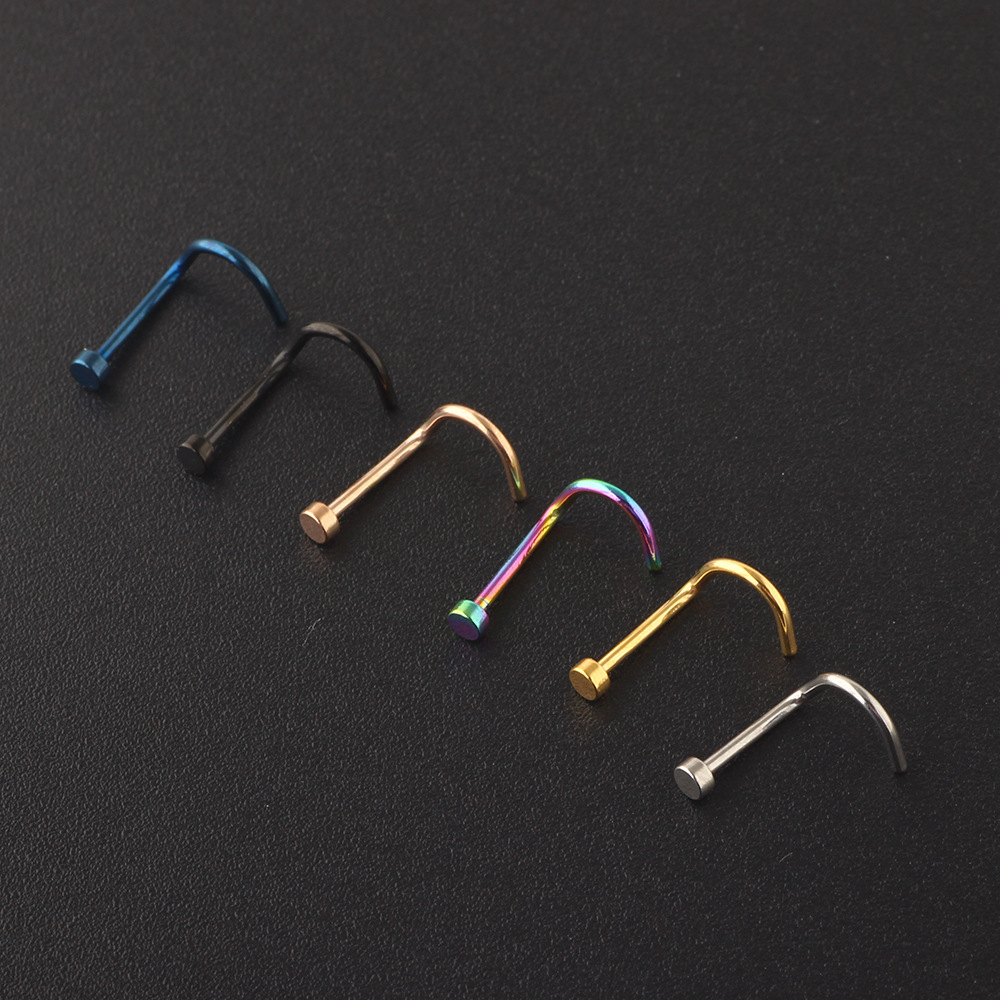Blue Geometric Flat Nose Stud Screw Nose Piercing Jewelry - Metal Nose Ring for Women Men detail image 8