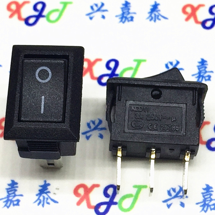 船型开关 黑色 3脚2档 翘板开关 15MM*10MM 3A/250V 塑料开关