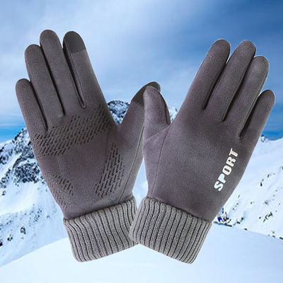 触摸屏漆面手套否分指保暖手套加厚加绒潮单色新款通用