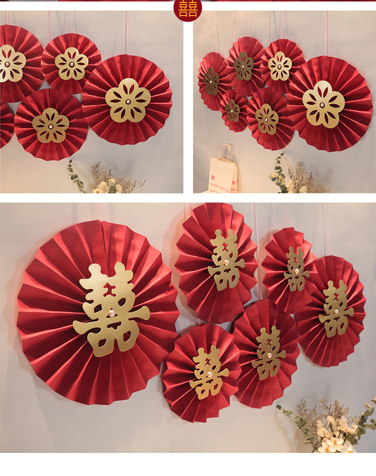 Wholesale Origami Pearl Red Paper Flower Fan Wedding Room Decoration Nihaojewelry display picture 6