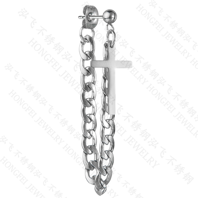 Coréen Croix Chaîne Ronde Mode Gland Boucles D'oreilles En Acier Titane Pour Les Femmes En Gros display picture 1